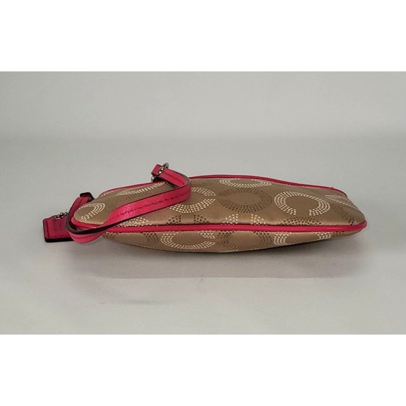 Coach Women's Beige Canvas  Pink Leather Trim Dotted Ashley Wristlet Sz S 17 - Picture 6 of 9
